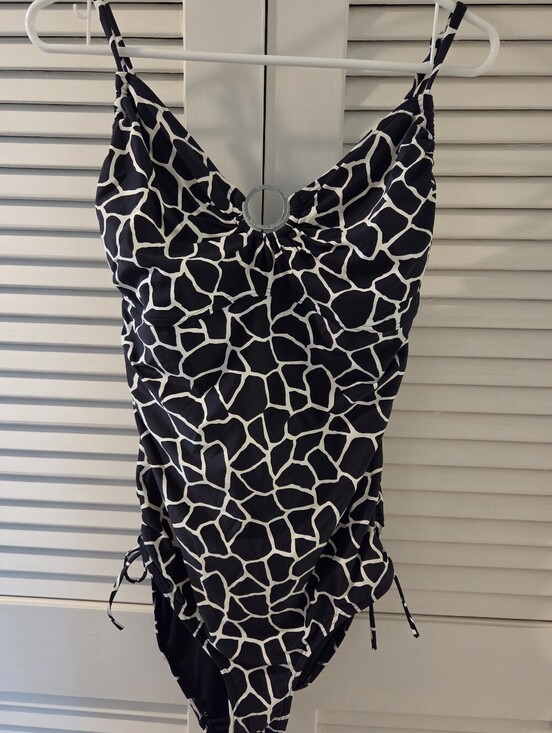 Michael Kors Other - Michael Kors Black & White Giraffe-Print One-Piece Swimsuit Ties On Sides. Sz 12